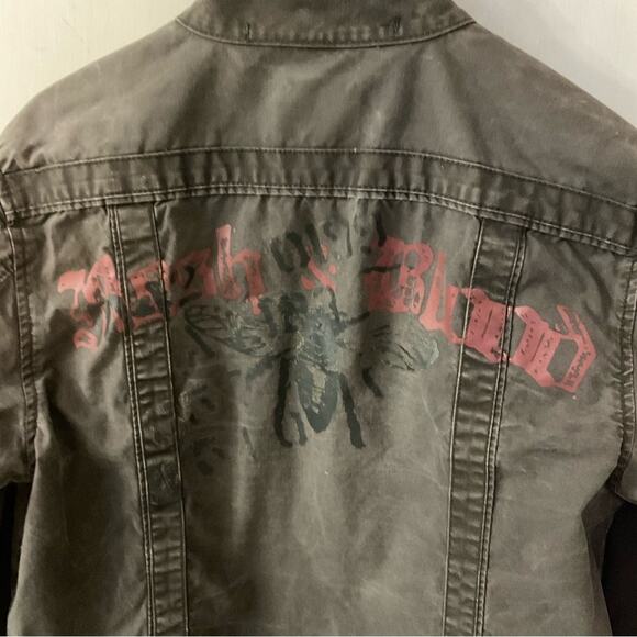 VTG Guess Jeans Brown Band/Military Flesh & Blood Jacket L Flawed Bikercore Punk - Picture 4 of 15